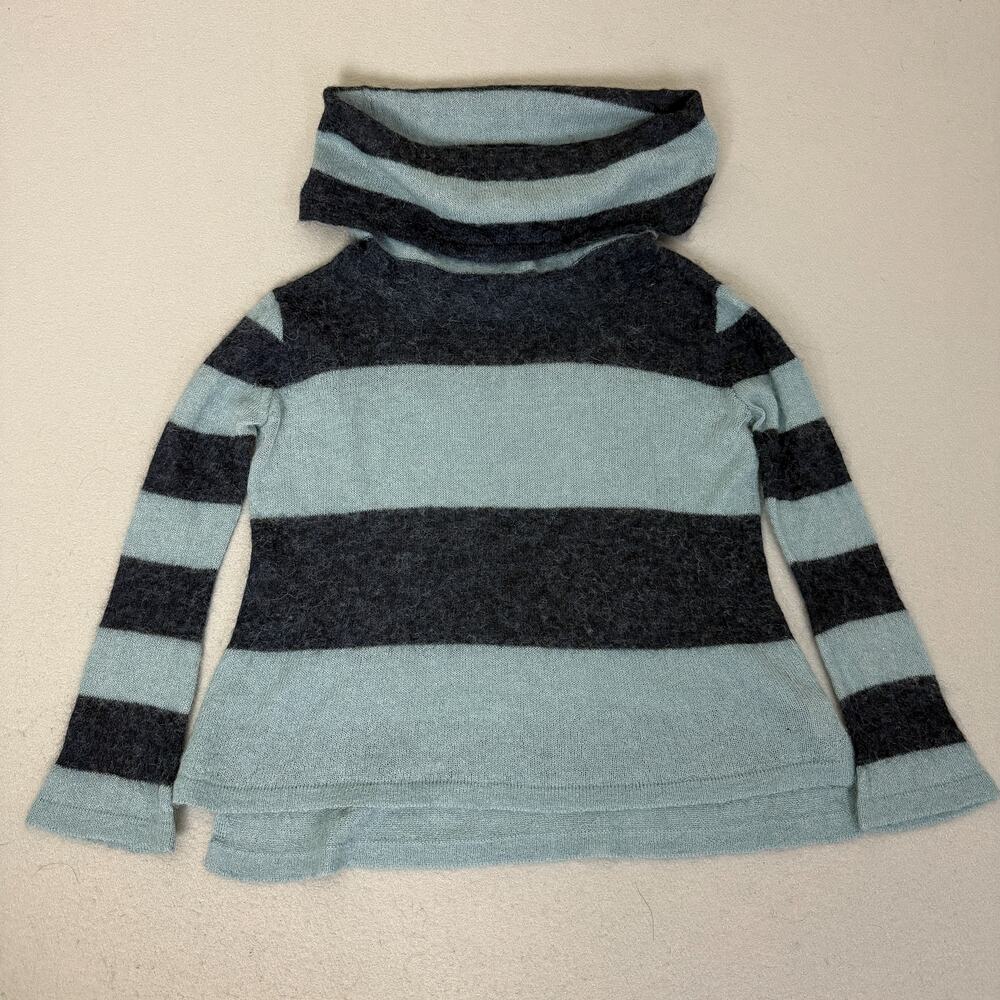 Free People Striped Cowl Neck Sweater Blue Fuzzy Knit Women’s Size M